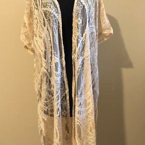 Oatmeal Bohemian Crochet Lace Open Cardigan  5199   NWT Boutique